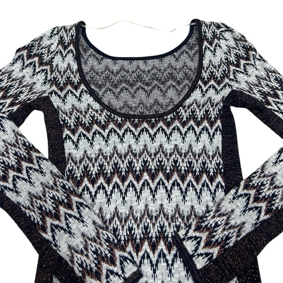 Free People Sweater Dress Sz. Medium Knit Aztec Print Cottagecore Cabincore Boh - Picture 4 of 14